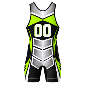 Men Neon Green Black Sublimated Wrestling Singlet Digital Print Polyester Wrestling Suit <b>Athletic</b> Performance Sports Clothing - Product Image 3