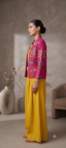 Women's Bohemian Solid Eco-Friendly 100% Cotton Corduroy <b>3</b>-Piece Full-Length Embroidered <b>Set</b> Mandarin Collar for Spring/Summer - Product Image 3