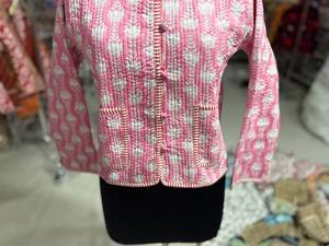 Veste matelassée florale pour femme, col mandarin, manches longues, coton rose, pour l'automne, poches plaquées, épaisseur standard, cadeau pour elle - Product Image 5