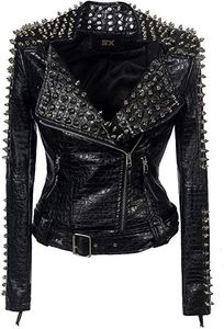 Punk Style Cowhide <b>Leather</b> Motorcycle <b>Jacket</b> Men Plus Size Studded Rivet Zipper Turn-down Collar Autumn Fashion - Product Image 3