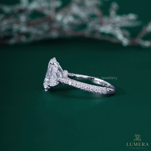 Oval Cut Lab Grown Diamond Three Stone Engagement <b>Ring</b> 14K 18K White Gold Half <b>Moon</b> Side Stone Pave Band Wedding Bridal <b>Ring</b> - Product Image 4