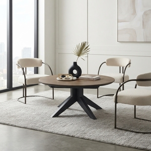 Mesa de centro redonda de madera premium, minimalista, de madera maciza de teca, mesa de té circular para sala de estar, mesa baja con estructura central para espacios y unidades. - Product Image 5