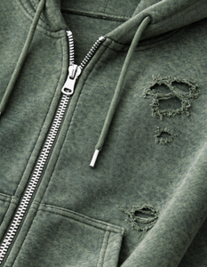 Sweat à capuche unisexe en polaire vert délavé et déchiré, coupe oversize, avec poches, 100 % coton, séchage rapide et anti-plis - Product Image 6