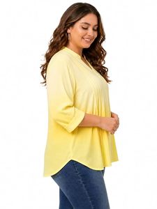 Chemise en coton mélangé pour femmes grandes tailles, col à revers, manches longues, boutonnée, coupe classique - Product Image 2