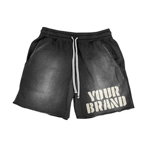 Shorts en molleton délavé pour homme, 320 GSM, tissu riche en coton, rouge, lavage vintage, impression sérigraphique, logo personnalisé - Product Image 4