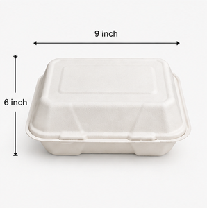 Eco Friendly Sugarcane Bagasse Food Packaging Box 9x6 Inch Compostable Clamshell Takeout <b>Container</b> - Product Image 4