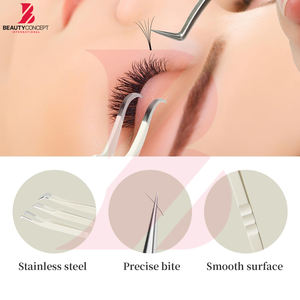 Ensemble de 3 pinces à cils en crème de qualité supérieure, ensemble d'outils professionnels de précision pour extensions de cils avec poignée ergonomique - Product Image 2