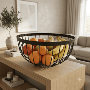 Corbeille à fruits en fil métallique noir, design minimaliste, organisateur de rangement de cuisine durable, bol décoratif pour la maison - Product Image 3