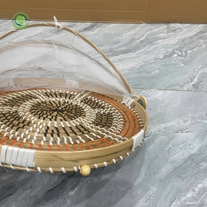 Seagrass food <b>cover</b> with brown and orange pattern Kitchenware and <b>table</b> decoration Wholesale eco-friendly Made in Viet Nam - Product Image 6