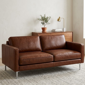 Mid-Century Modern Genuine Leather <b>Sofa</b> with Ultra Seat Cushion Slim Arms Balanced Proportions for Contemporary Living Spaces - Product Image 1