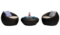 Gartenstühle Sofa-Set Kissen Poly-Rattan Korbgeflecht Braun Wasserdichter Stoff Outdoor-Möbel Landhaus-Design Innenhof Hotel