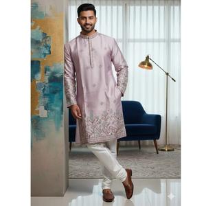 ชุดคุรตะผ้าแจ็คการ์ดลายทอพิเศษสำหรับผู้ชาย ดีไซน์โดดเด่น ชุดพื้นเมืองสำหรับเทศกาลดีวาลี อีด และงานแต่งงาน มีจำหน่ายแล้ว - Product Image 1