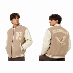 Wholesale Custom <b>Men's</b> Cool Style Letterman Fleece Winter Varsity <b>Baseball</b> Bomber <b>Jacket</b> with Stand Collar Embroidery Cow Hide - Product Image 5