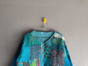 Veste matelassée patchwork pour femme, cardigan boutonné devant, col mandarin, manches longues, coupe classique, motif floral, cadeau pour elle - Product Image 4