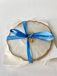 Custom Handmade Gold Foil Resin Coasters Set Round Sea & Floral Theme Heat Resistant Customizable for Gifts & Home Decor - Product Image 4