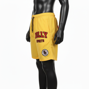 Pantalones cortos cortavientos para hombre de microfibra de poliéster GSM de secado rápido, color amarillo, con serigrafía y logotipo bordado. - Product Image 3