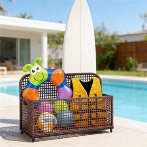 Cesto portaoggetti in vimini marrone per piscina - Product Image 1