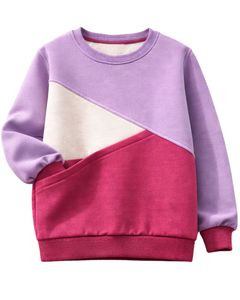Sudadera de mujer con bloques de color lavanda y rosa, cuello redondo, estilo casual, holgada, personalizada, de moda, para invierno. - Product Image 1