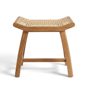 Modern Portable Eco-Friendly Spa <b>Stool</b> Solid Teak Wood Frame Handcrafted Rattan Weaving Curved <b>Seat</b> Well Sanded Bedroom Hotel - Product Image 2