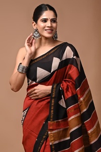 Sari de seda Chanderi tejido a mano con borde de Zari de lujo - Product Image 2