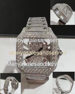 Reloj de Pulsera Hip Hop Bust Down Mecánico de 36 mm, Acero Inoxidable, Cristal, Esfera Cuadrada, con Diamantes Moissanite para Hombre - Product Image 1