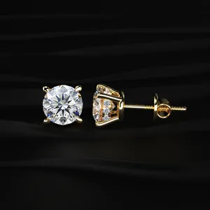 Boucles d'oreilles clous solitaires en or brillant avec halo caché et diamant rond de 1,12 carat pour soirée - Product Image 3