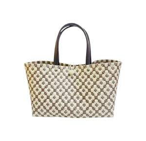 Modern Colorful Woven Plastic <b>Handbag</b> And Handmade Bag Exquisite Brown <b>Cream</b> Pattern With Leather Handle Daily Tote Bag - Product Image 4