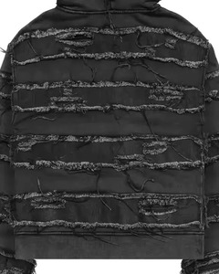 Veste à capuche zippée noire pour homme avec design patchwork vieilli, style streetwear, matière polaire coupe-vent, coupe classique - Product Image 4