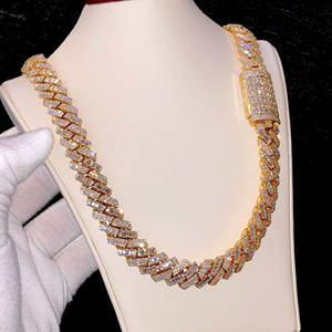 18K Gold Plated <b>Iced</b> <b>Out</b> Cuban Link <b>Chain</b> Necklace Baguette Cubic Zirconia Hip Hop Jewelry for Men and Women Ramdut Impex CCN-14 - Product Image 1