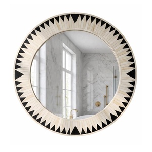 Miroir moderne noir et blanc avec incrustations en os, miroir rond géométrique avec incrustations en os, décoration murale moderne faite à la main pour chambre à coucher et salon - Product Image 6