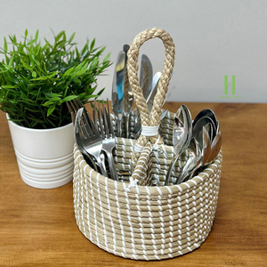 Handmade Eco-friendly Seagrass <b>Kitchen</b> Utensil Holder Basket <b>Storage</b> Organizer Multifunctional Durable Heat Resistant - Product Image 2