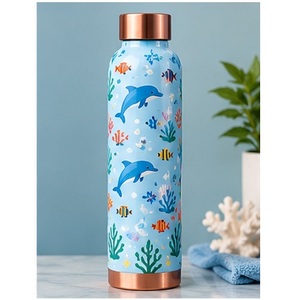 Modern Geometric Pattern <b>Copper</b> <b>Water</b> <b>Bottle</b> With <b>Copper</b> Accents Portable Travel Drinkware - Product Image 5