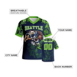 Maillot de football américain personnalisé pour homme, vert uni, séchage rapide, polyester, manches courtes, col en V, service OEM, nom et numéro de l'équipe - Product Image 5