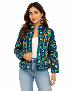 Luxury Handmade Embroidery Bomber Jacket Women <b>Needlework</b> Wedding Wear Comfortable Cotton Lining Vintage Floral Party Coat - Product Image 3