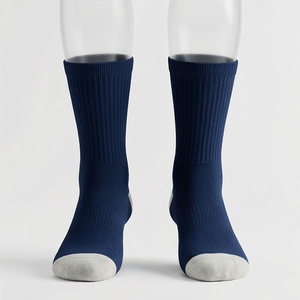 Crew <b>Socks</b> Solid Navy Blue Knitted Breathable Regular Style Adult Casual Daily Wear - Product Image 1