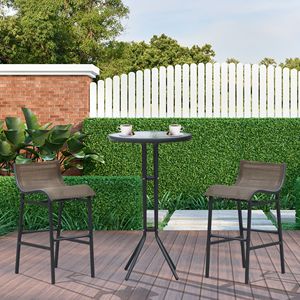 Bistro Bliss 3-Piece High Top <b>Patio</b> Set Waterproof <b>Round</b> <b>Table</b> and 2 Bar Stools in Black/Tan Elegant Garden Furniture - Product Image 2