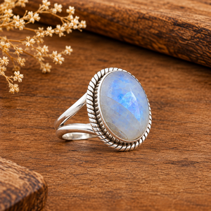 Rainbow Moonstone Blue Fire Silver <b>Ring</b> Western <b>Boho</b> Statement Gemstone Jewelry Fashion <b>Ring</b> for Women Wholesale - Product Image 6