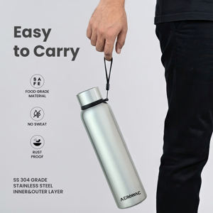 Insulated Stainless Steel Water Bottle Leak Proof Vacuum Flask Reusable Silver <b>Metal</b> Drink Container Black Wrist Lanyard Strap - Product Image 5