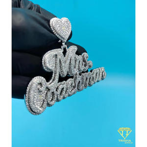 <b>Iced</b> Out Heart Name Pendant Mrs "COACHMAN " Custom Necklace Bling <b>Chain</b> Wedding Jewelry Gift For Her - Product Image 5