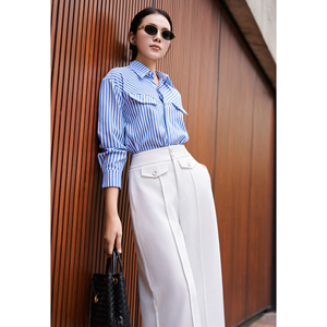 Women's Elegant <b>White</b> High Waist Straight Leg Tailored Casual Office <b>Trousers</b> Flap Pocket Detail Anti-Wrinkle Spandex/Polyester - Product Image 5