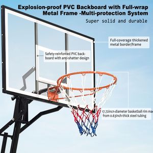 Canestro da Basket Portatile con Tabellone da 44 Pollici, Altezza Regolabile da 2,45 m a 3,05 m per Giovani, Adulti e Partite Professionali - Product Image 6