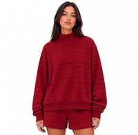 Ensemble deux pièces personnalisé avec logo pour femmes : Sweat-shirt décontracté à manches longues et short, en polyester/coton, séchage rapide, vente en gros
