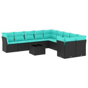 ชุดโซฟาลานบ้านหวายโพลีสีดำ 11 ชิ้นพร้อมเบาะรองนั่งสำหรับชุดสวน - Product Image 2