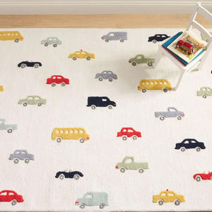 Alfombra de Lana Hecha a Mano, Diseño de Autos Coloridos, Alfombra Infantil Suave de Pelo Medio para Cuarto de Niños, Sala de Juegos y Dormitorio - Product Image 2