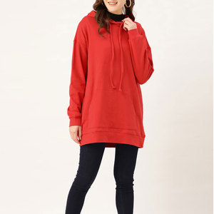 Sweat-shirt à capuche oversize pour femme, manches longues, couleur unie, en coton tricoté, coupe ample, avec poche kangourou - Product Image 4