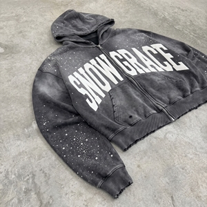 Sudadera con Capucha y Cremallera para Hombre Snow Grace, Corte Holgado, Estilo Informal de Invierno, Diseño con Letras Impresas en Negro - Product Image 6