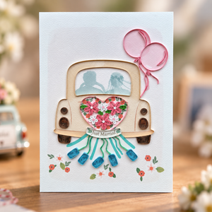 Carte de vœux artisanale élégante pour voiture de mariage, motif quilling, OEM/ODM, papeterie artistique, cadeau en papier, vente en gros, directement de l'usine - Product Image 1