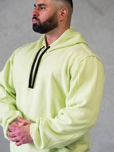 Hoodies jaunes à coupe carrée pour hommes, streetwear, personnalisables avec logo en impression en relief, pull-over oversize - Product Image 4