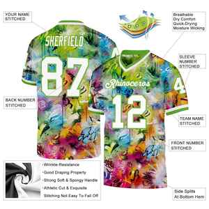 เสื้อฟุตบอลอเมริกันแบบสั่งทำพิเศษ พิมพ์ลายเต็มตัว คอวี แขนสั้น สำหรับผู้ชาย ผู้ใหญ่ ระบายอากาศได้ดี ผลิตจากโพลีเอสเตอร์ ชุดทีม พิมพ์ลายดิจิทัล - Product Image 4