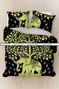 Elephant With Tree Duvet Cover <b>Set</b> Cotton Animal Print Bedding Queen Size Reversible <b>Comforter</b> Quilt Cover By Indian Consigners - Product Image 5